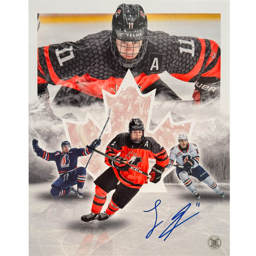 Logan Stankoven Autographed Team Canada 2021 U18 & Kamloops Blazers Artwork 11X14 Photo