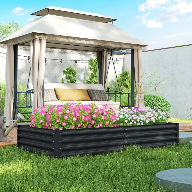 6 x 3 x 1ft Galvanized Raised Garden Bed, Reinforced Outdoor Planter Box with Open Bottom, Dark Grey