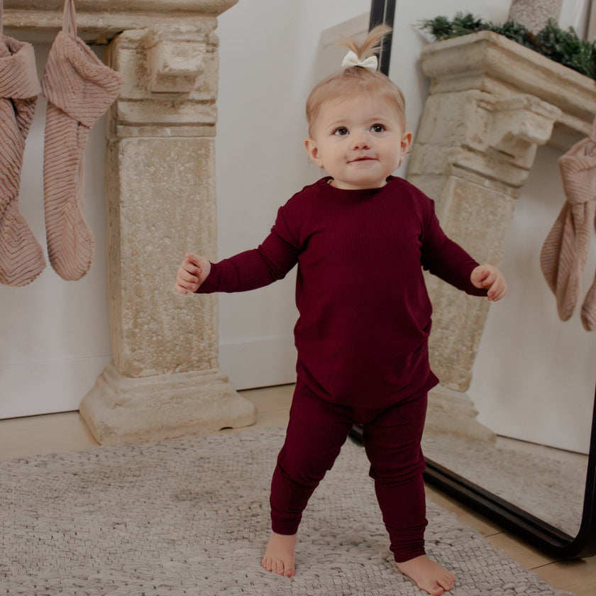 Burgundy Ribbed Bamboo 2-Piece Long Sleeve Jogger Set