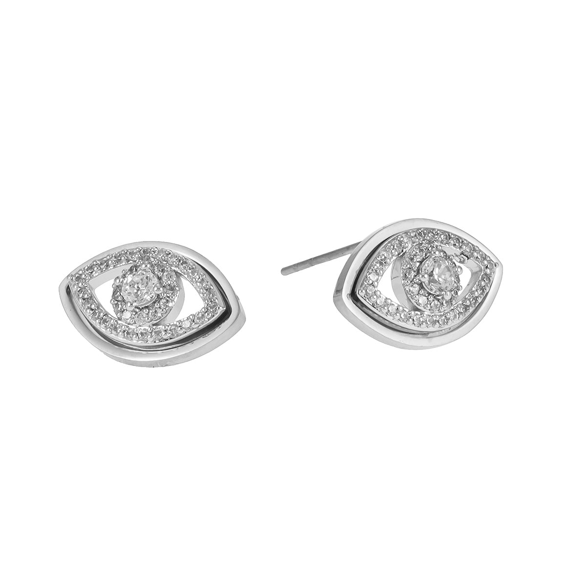 Boucles d'oreilles Lucky Eye en or blanc (ton argenté) : boucles d'oreilles œil maléfique ornées de zircone (CZ).