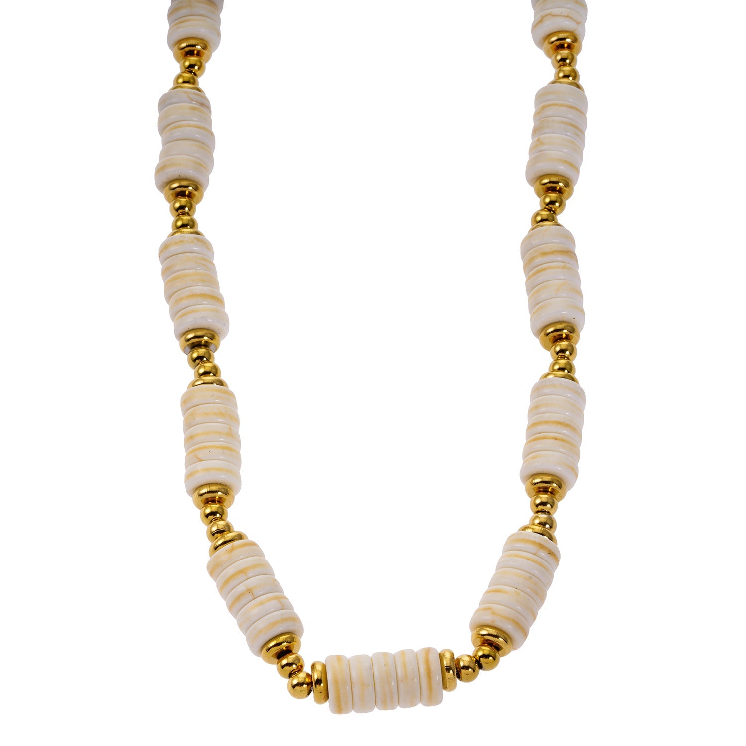 LULAMA : Collier bohème moderne en chaîne avec pierres de turquoise blanche et perles dorées.