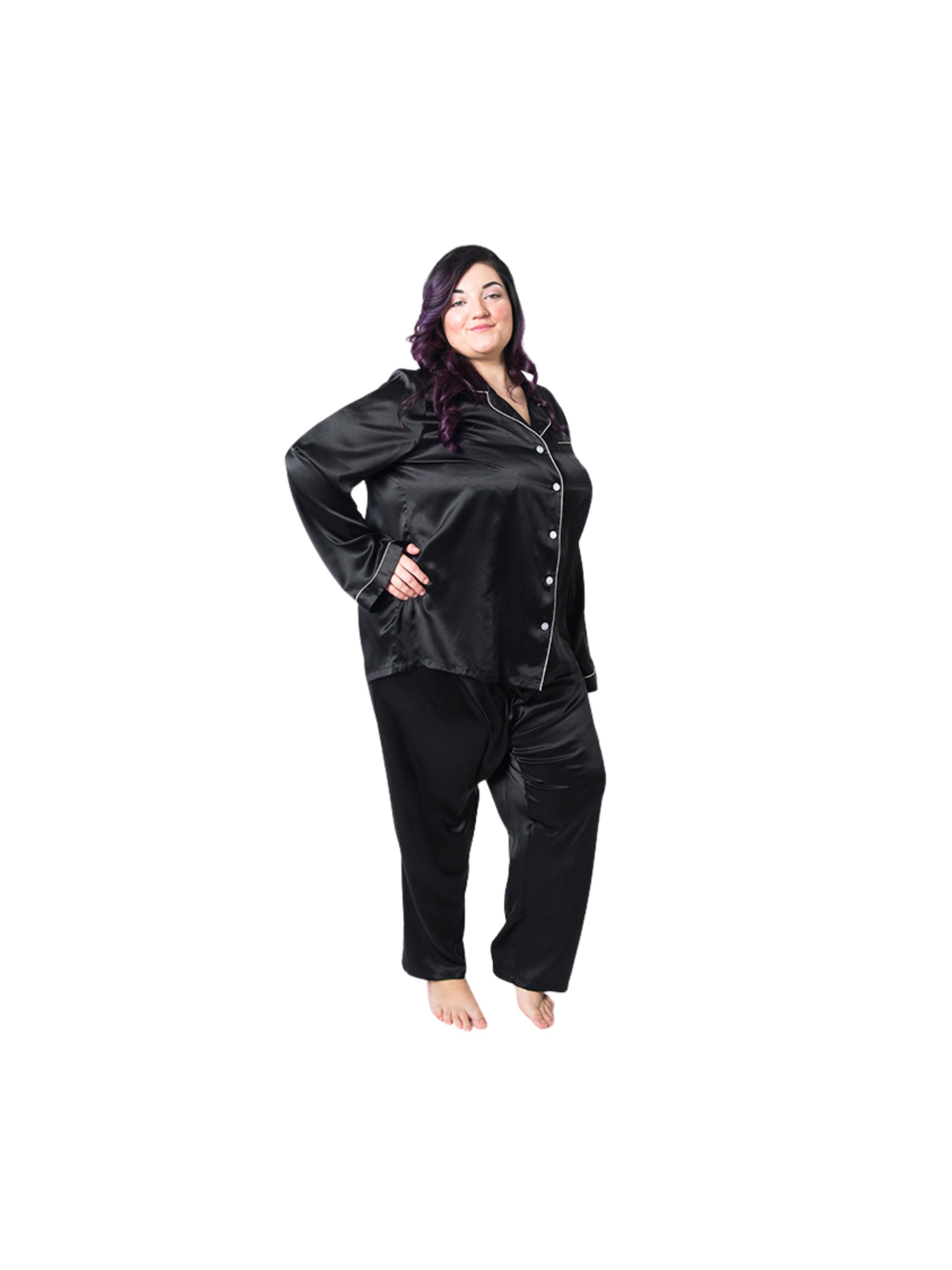 Women's Plus Size Mulberry Silk Pajama Set Black