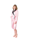 Women's Mulberry Silk Robe Pink with Black Collar
