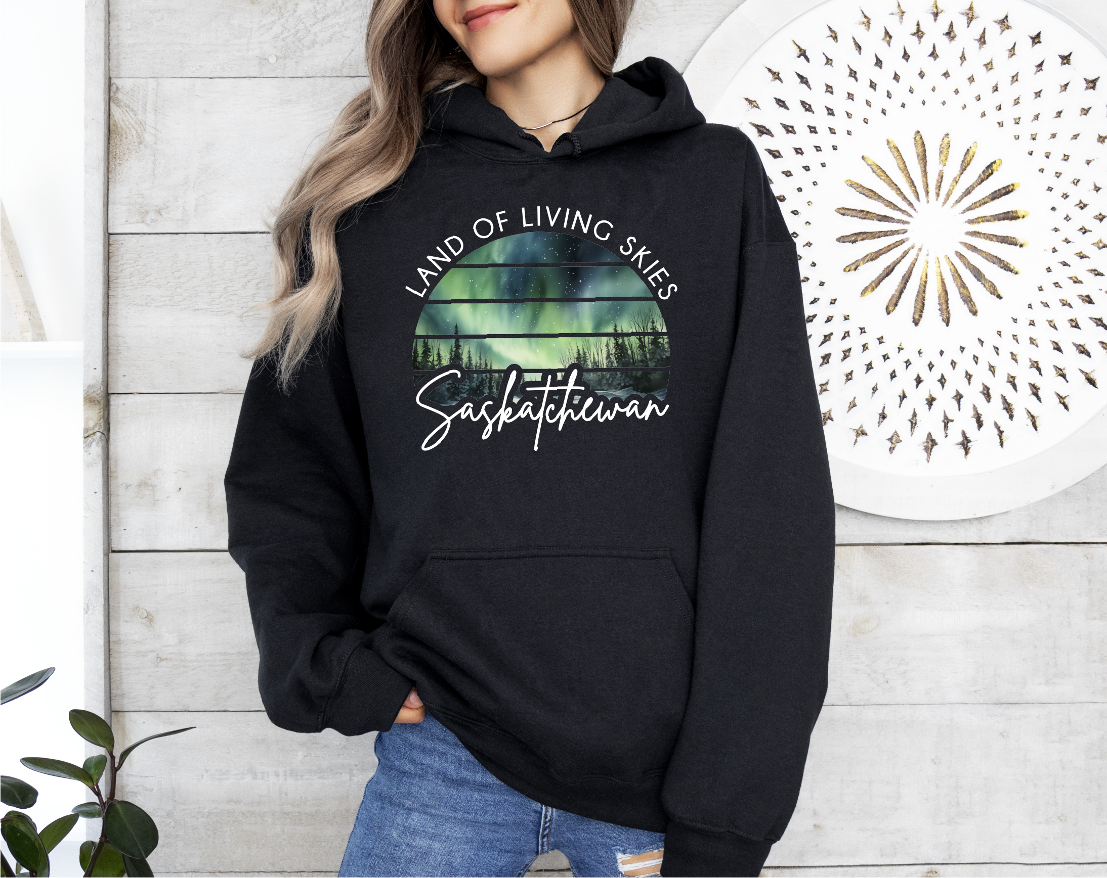 Land Of Living Skies Northern Lights Unisex Hoodie | Sask Apparel