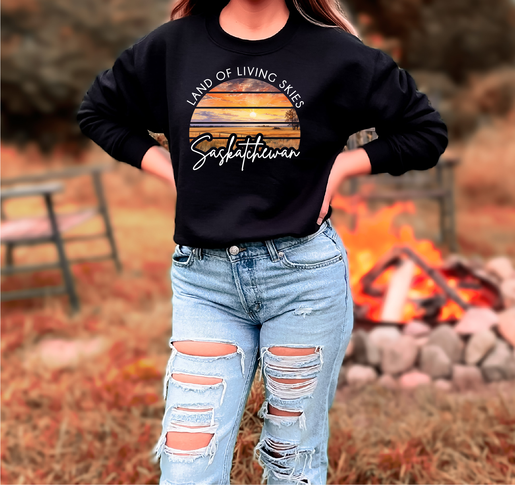 Land Of Living Skies Sunset Unisex Crewneck | Prairie Apparel | Farmer Apparel
