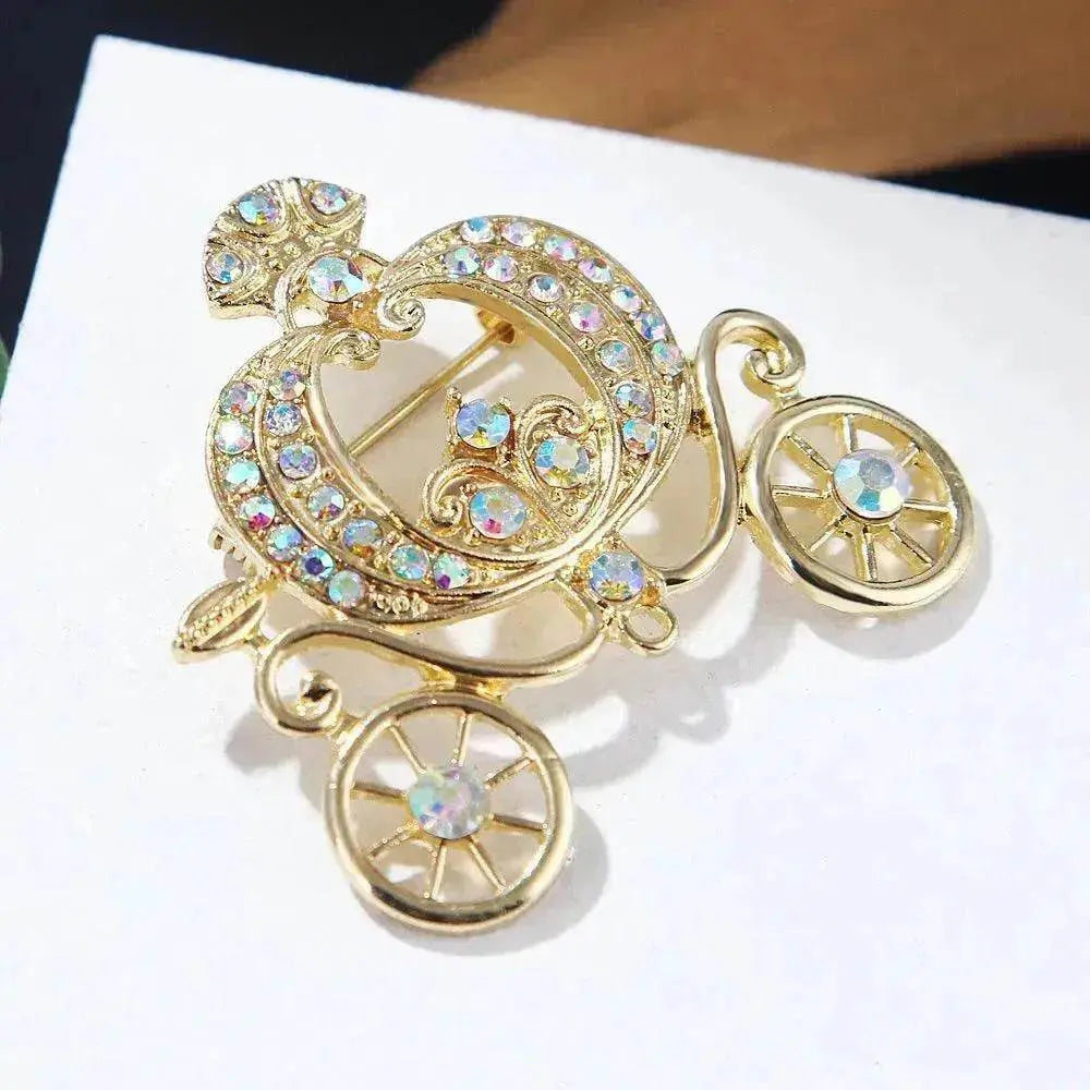 Lanhao Gray Guniang Pumpkin Car Brooch Fairy Tale Style Colorful Rhinestone