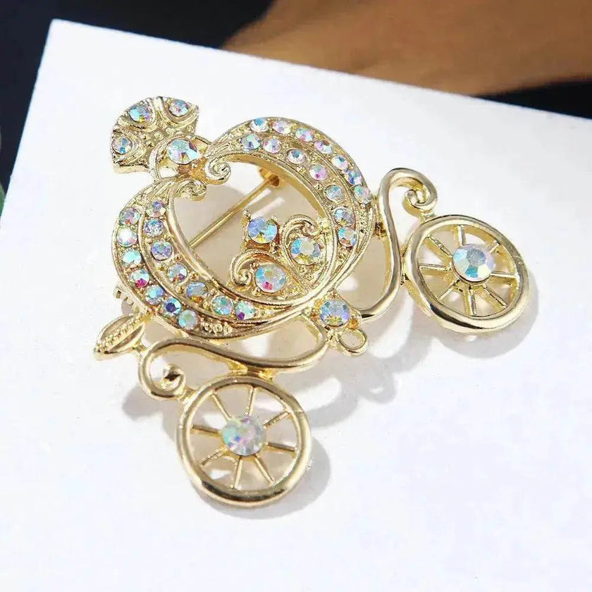 Lanhao Gray Guniang Pumpkin Car Brooch Fairy Tale Style Colorful Rhinestone