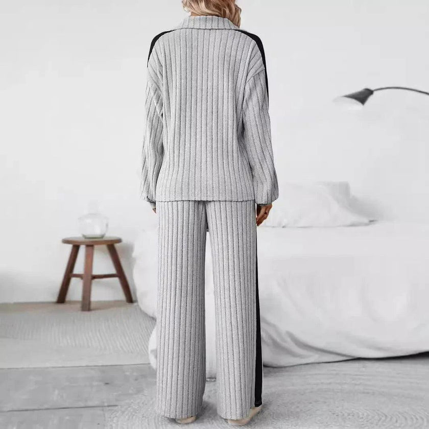 Large Size Casual Suit Women's Sweater Wide Leg Pants Two-piece Set