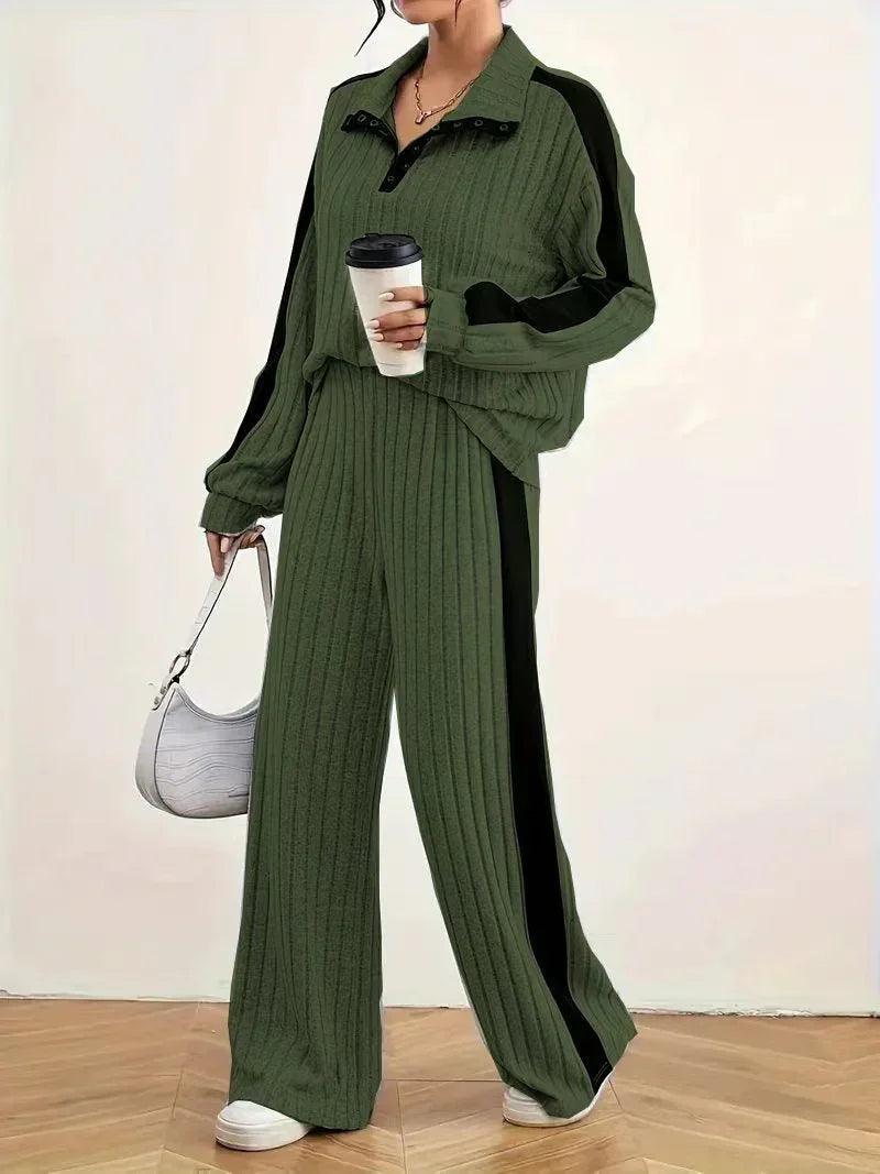 Large Size Casual Suit Women's Sweater Wide Leg Pants Two-piece Set