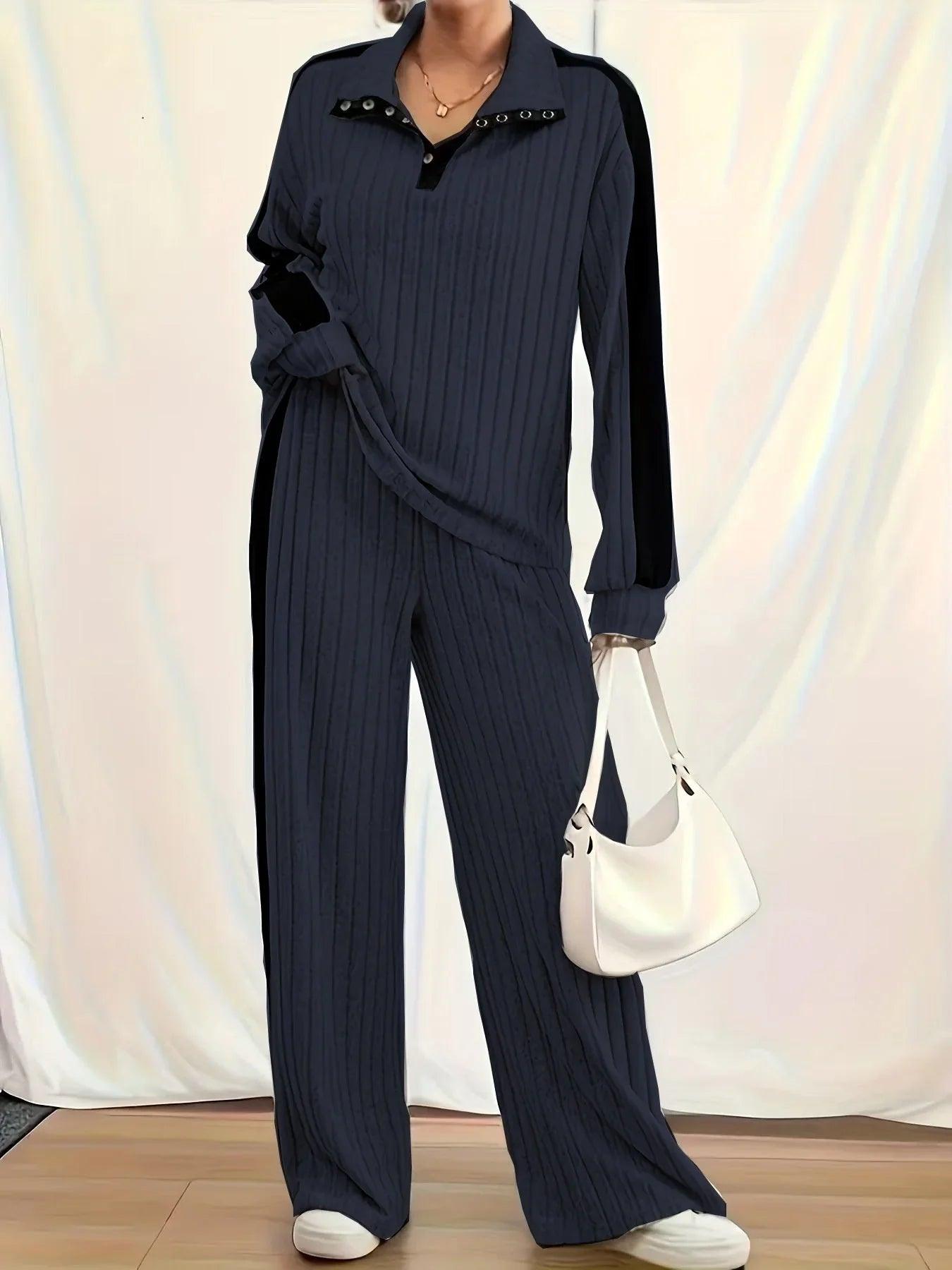 Large Size Casual Suit Women's Sweater Wide Leg Pants Two-piece Set