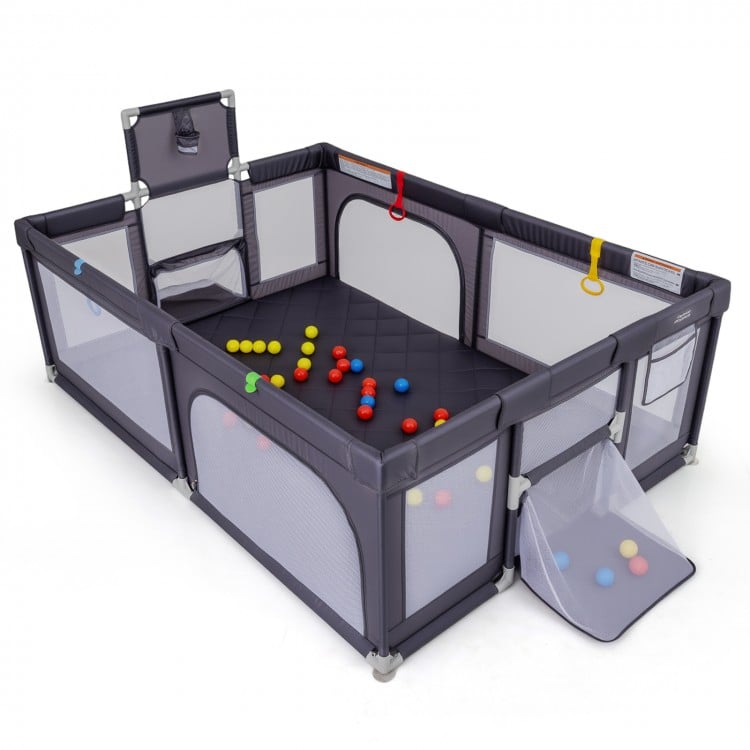 Large Baby Playpen with Mat and Ocean Balls-Dark gray