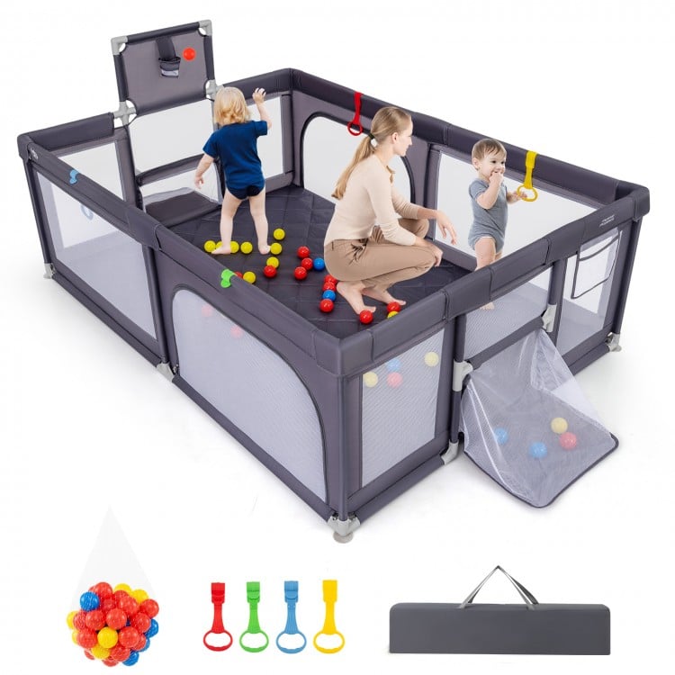 Large Baby Playpen with Mat and Ocean Balls-Dark gray