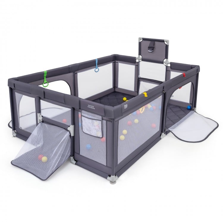 Large Baby Playpen with Mat and Ocean Balls-Dark gray