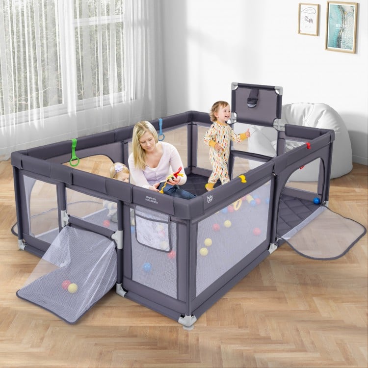 Large Baby Playpen with Mat and Ocean Balls-Dark gray