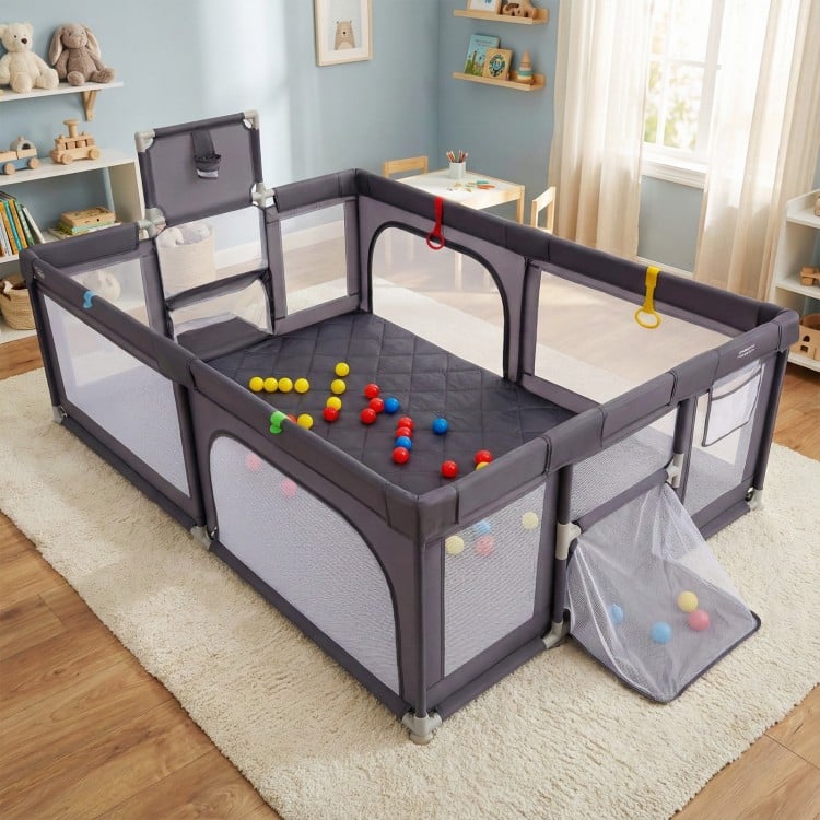 Large Baby Playpen with Mat and Ocean Balls-Dark gray
