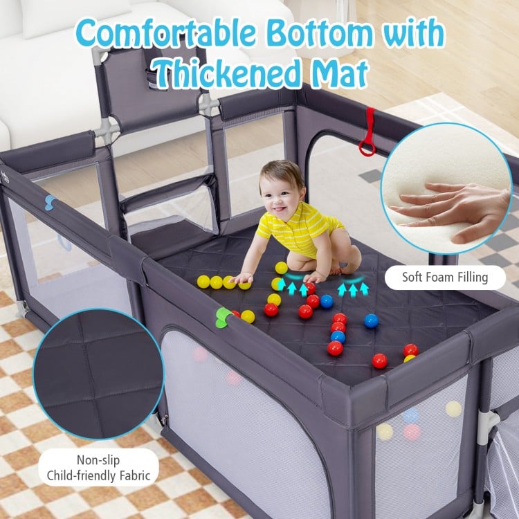 Large Baby Playpen with Mat and Ocean Balls-Dark gray