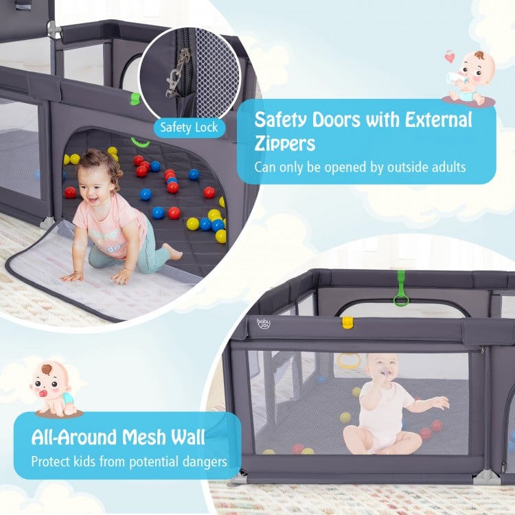 Large Baby Playpen with Mat and Ocean Balls-Dark gray