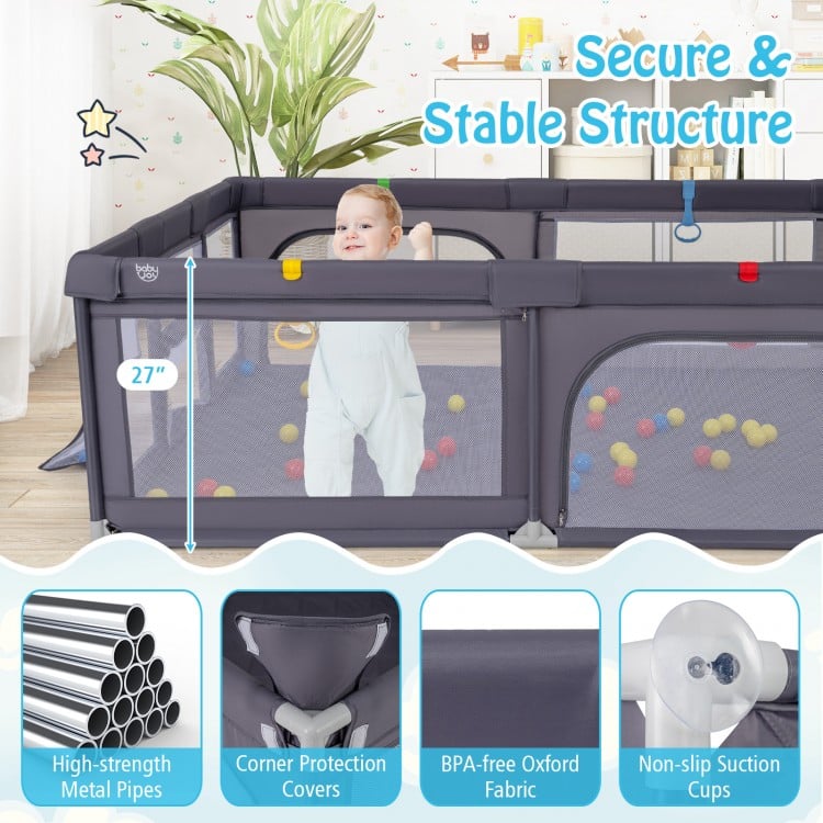 Large Baby Playpen with Mat and Ocean Balls-Dark gray