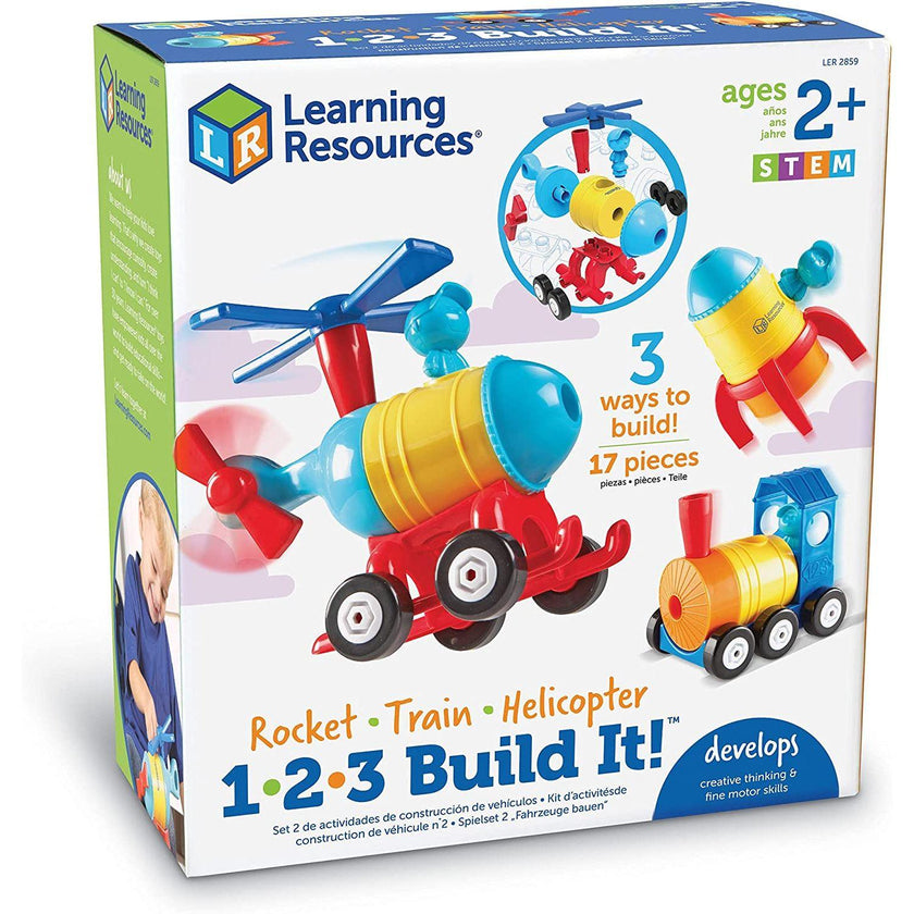 Learning Resources - 1-2-3 Build It! Rocket - Train - Copter