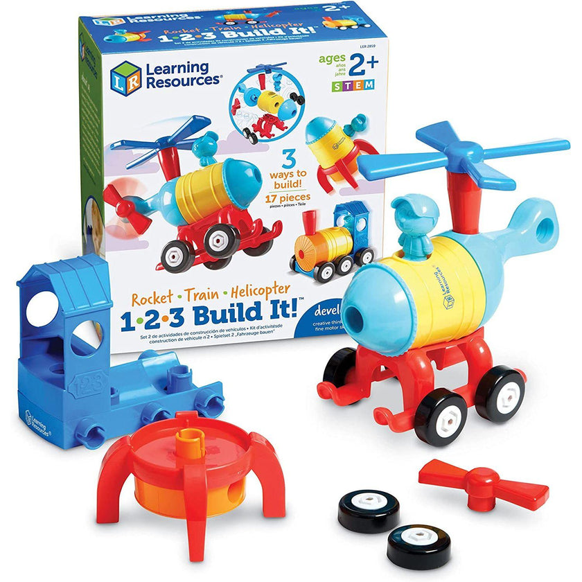 Learning Resources - 1-2-3 Build It! Rocket - Train - Copter