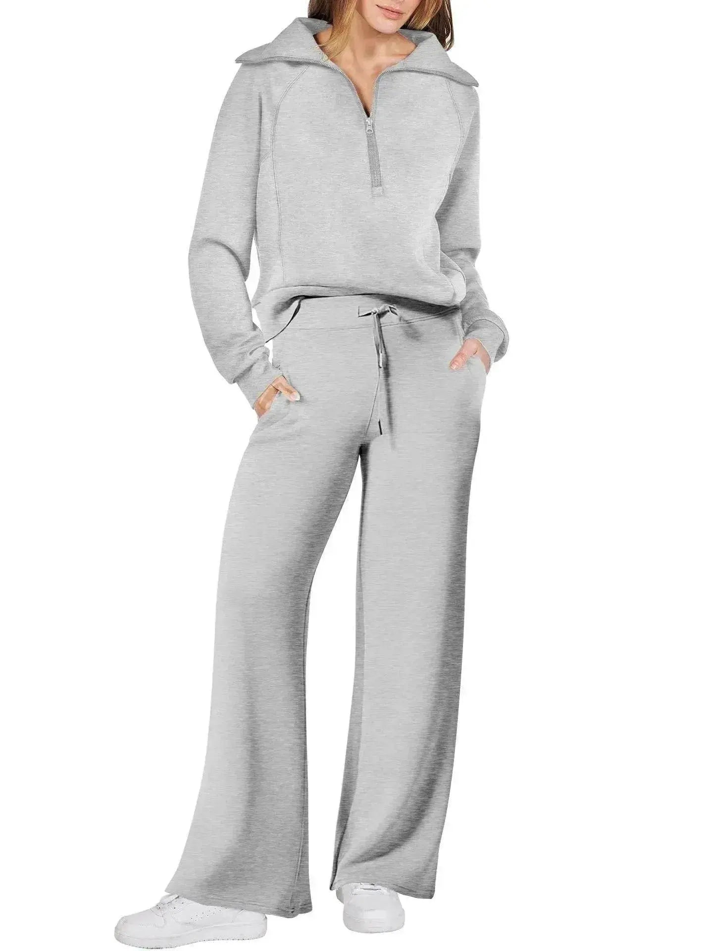 Leisure Sports Suit Long-sleeve Zipper Sweatshirt Wide Leg Pants Two-piece Set