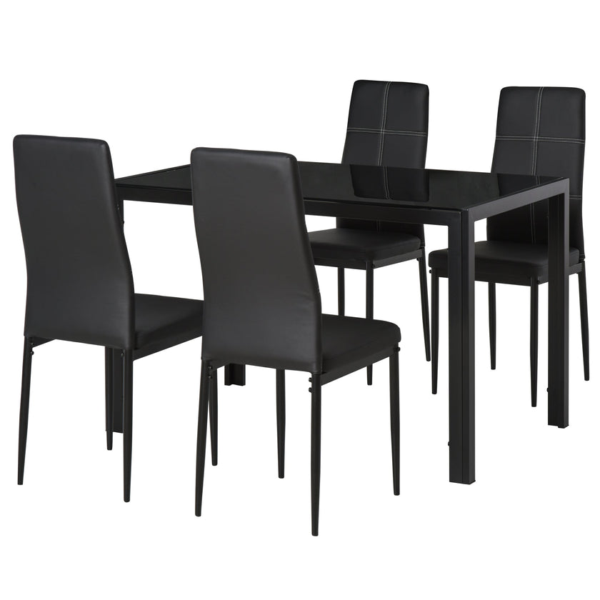 Zaya 5-Piece Rectangular Glass Dining Set for Small Spaces-Black