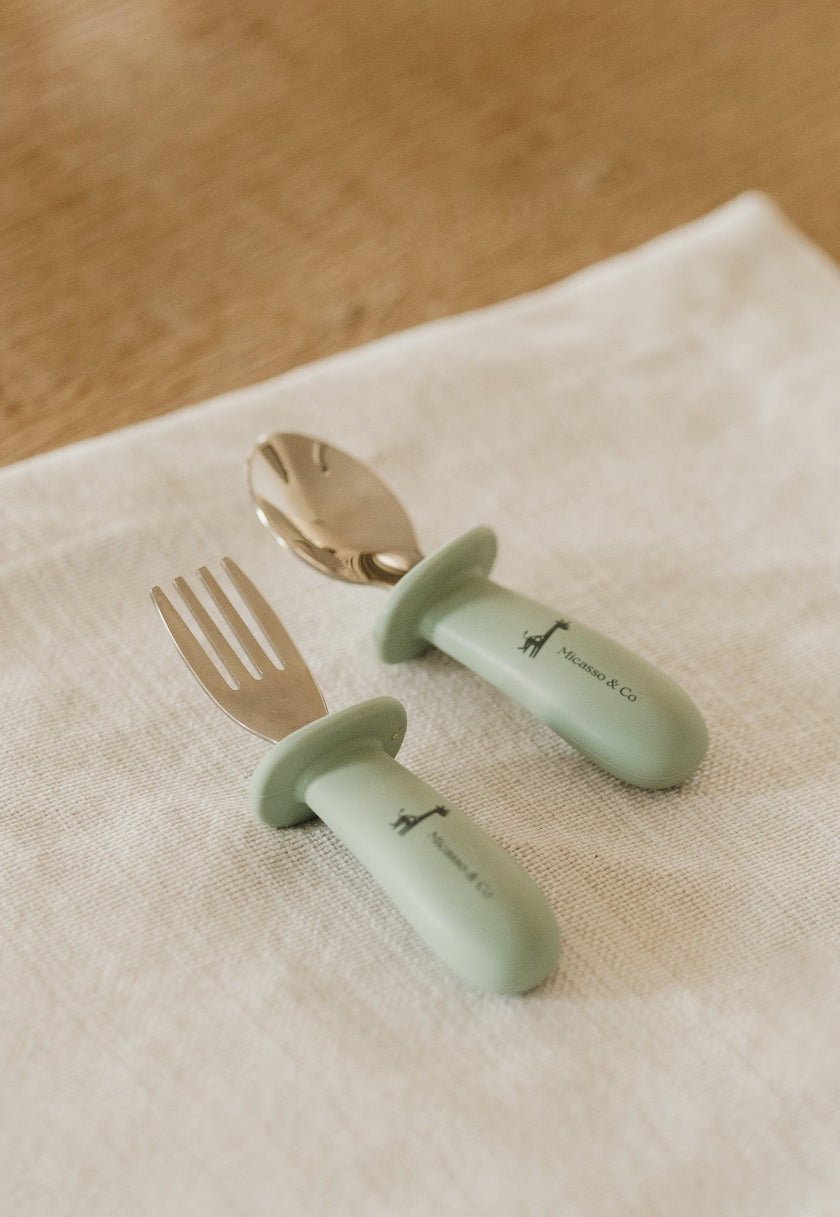 Ensemble de cuillère et fourchette en silicone et métal