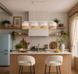 Linobianco 4-Light Linear Pendant with Linen & Jute Shades for Kitchen Island & Dining Table