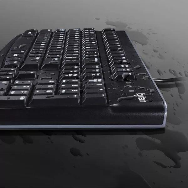 Logitech - Clavier filaire Slim, durable et résistant aux éclaboussures, noir, pour PC
