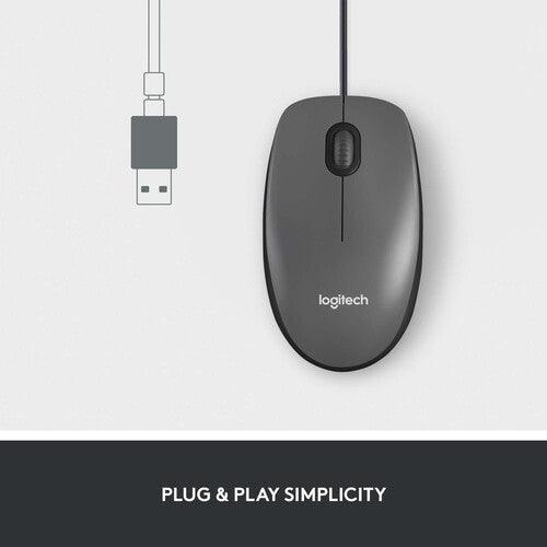 Logitech - Mouse Wired M100 Ambidextrous 3 Button with Scroll 1000dpi PC/Mac/Chrome/Linux - Black