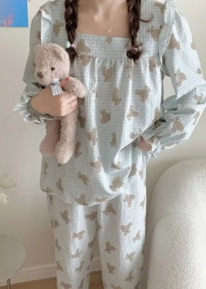 Long Sleeved Pullover Plaid Pajamas For Women