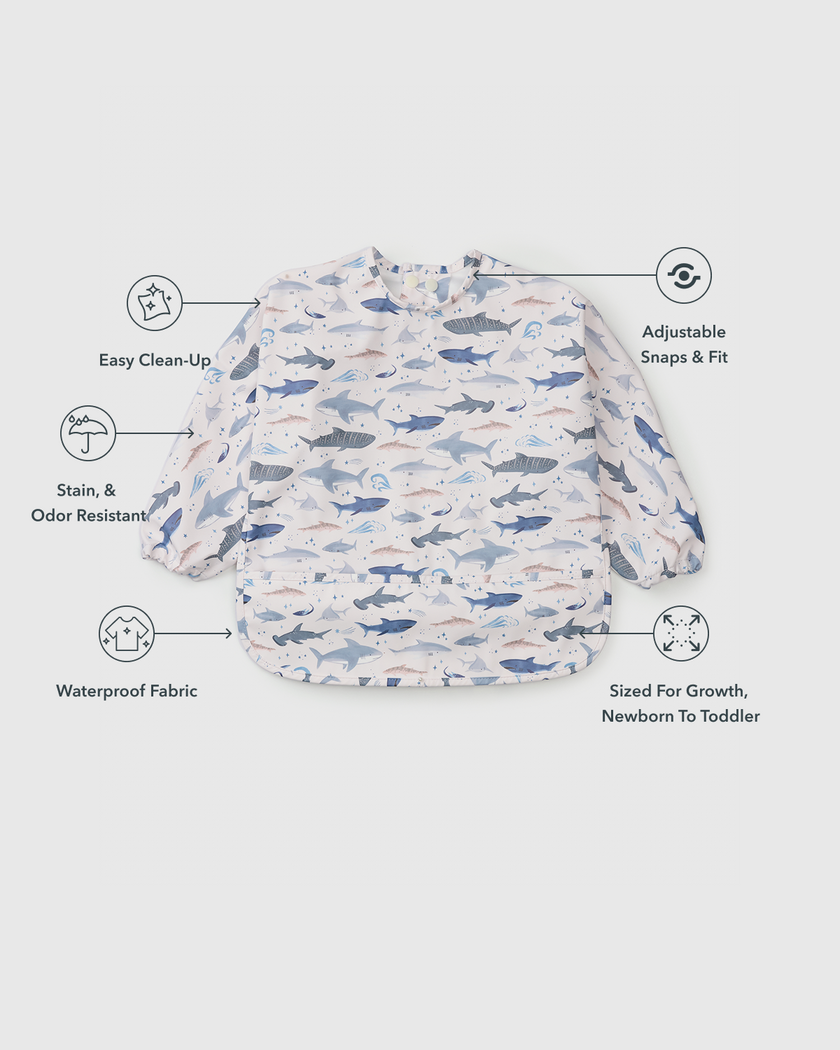 Long Sleeve Bib - Smiley Sharks