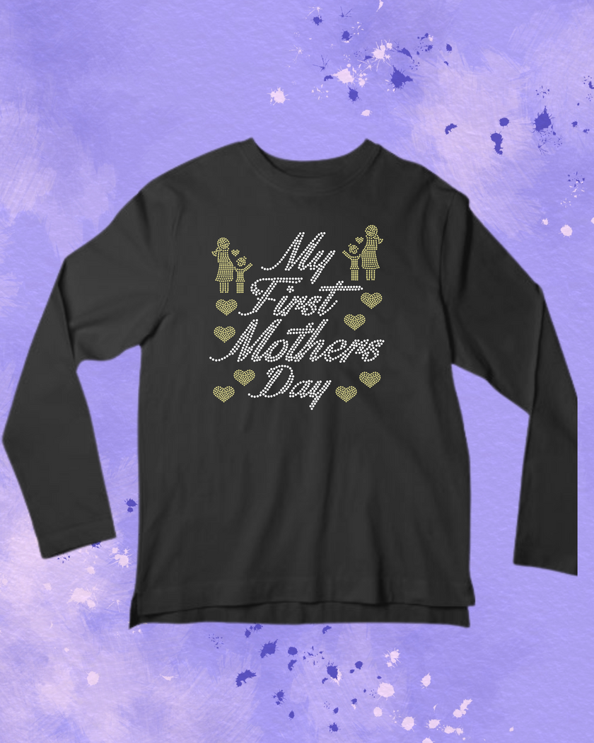 My First Mother's Day Rhinestone Shirt – New Mom Sparkle Bling Tee | Blingdazzel