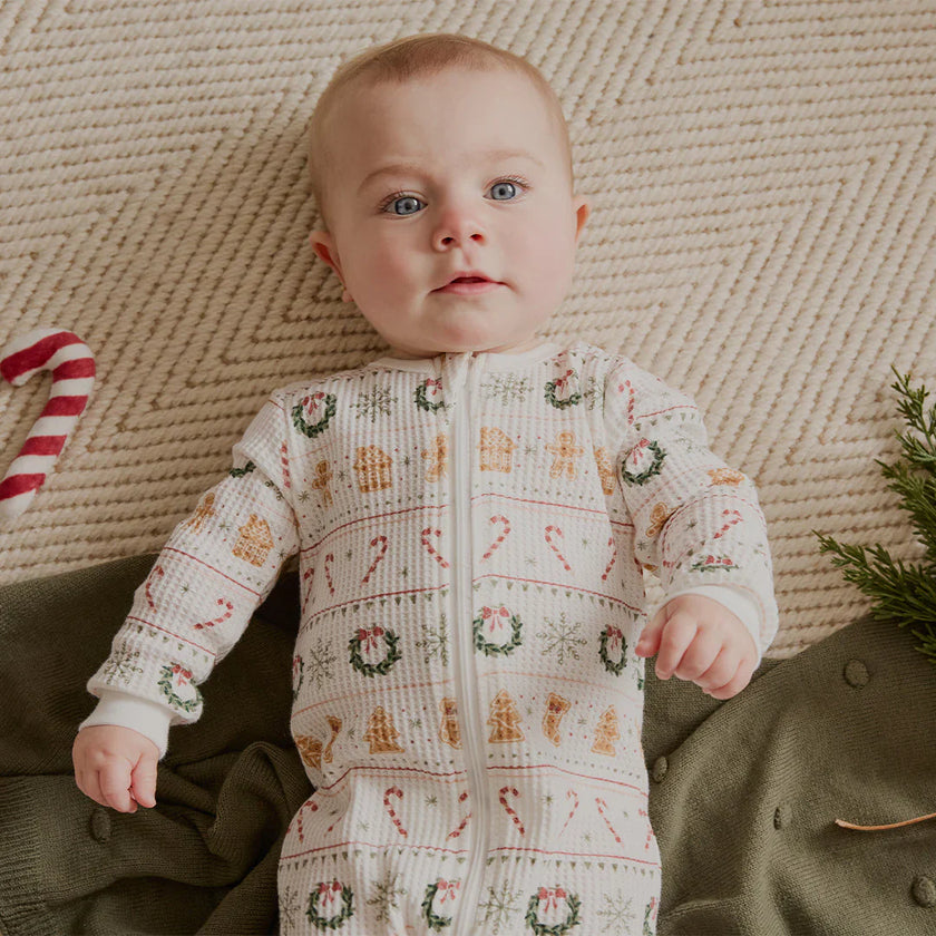 Footed Thermal Sleeper | Holiday Treats Fair Isle Print | Petit Lem