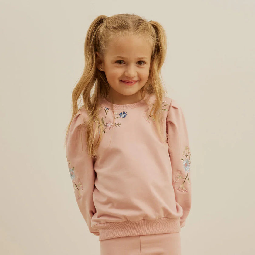 Sweatshirt and Leggings | Pink Floral Embroidery | Miles the Label