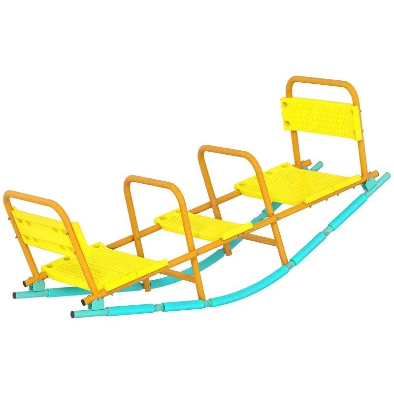 Qaba Teeter Totter Seesaw for Kids, 2 in 1 Metal Rocking Seesaw for Toddlers Age 3-8, Playground Equipment for Backyard
