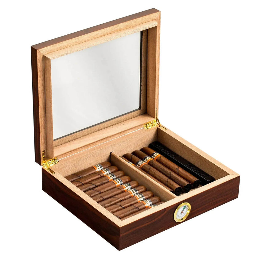 Luxury Cedar Wood Travel Humidor Cigar Box, Bronzing Finish, 3 Colors