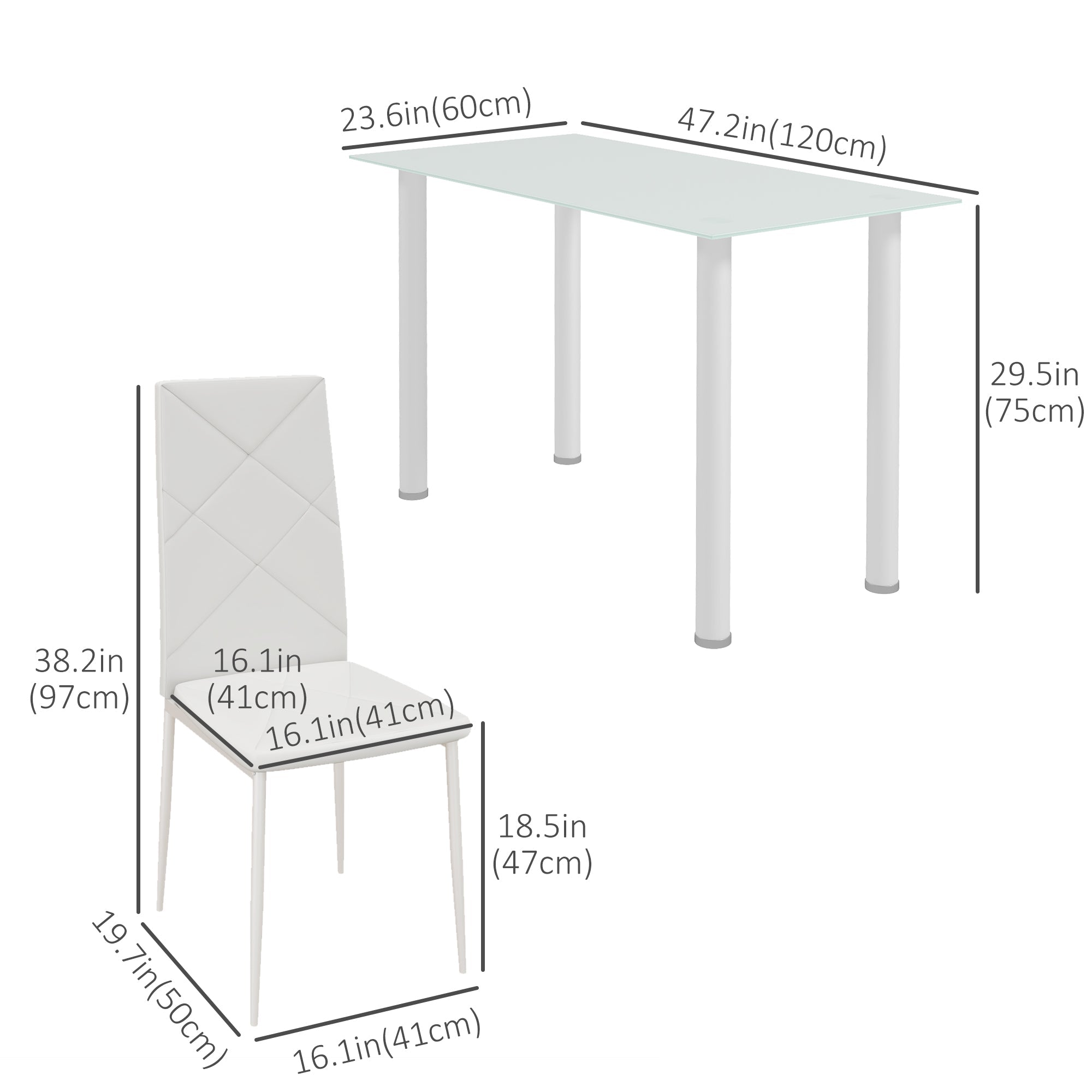 Adam Modern Space-Saving Dining Set for 4-White