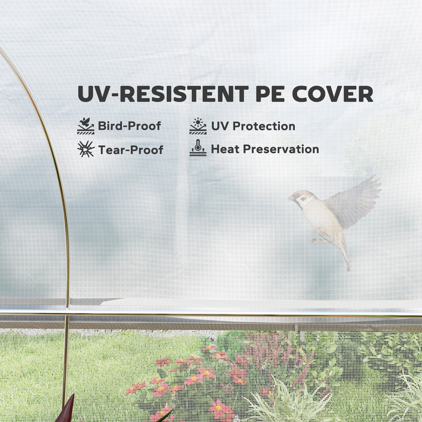 Outsunny 19.5' x 10' x 6.6' Tunnel Greenhouse Outdoor Green House with Roll-up Mesh Sidewalls, Mesh Door, Galvanized Steel, White