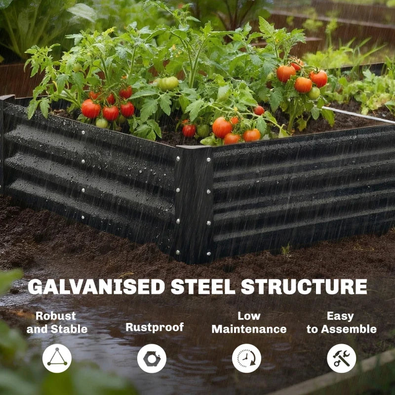 6 x 3 x 1ft Galvanized Raised Garden Bed, Reinforced Outdoor Planter Box with Open Bottom, Black
