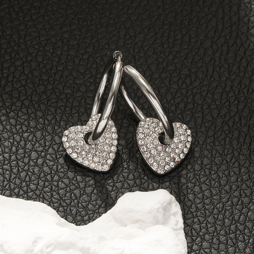 MAABU Silver (White Gold): Vintage Inspired Hoops with Removable Zirconia Embedded Heart Charm