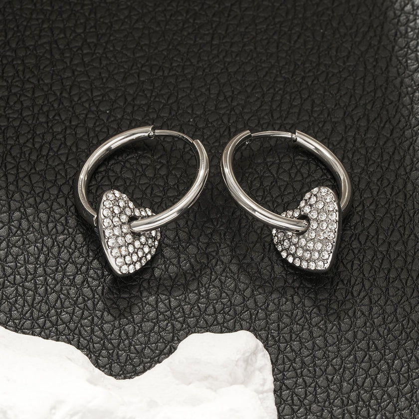 MAABU Silver (White Gold): Vintage Inspired Hoops with Removable Zirconia Embedded Heart Charm