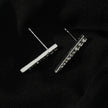 MAGNOLIA White Gold (Silver Toned): Minimalist Pavé Zirconia Embedded Bar Stud Earrings