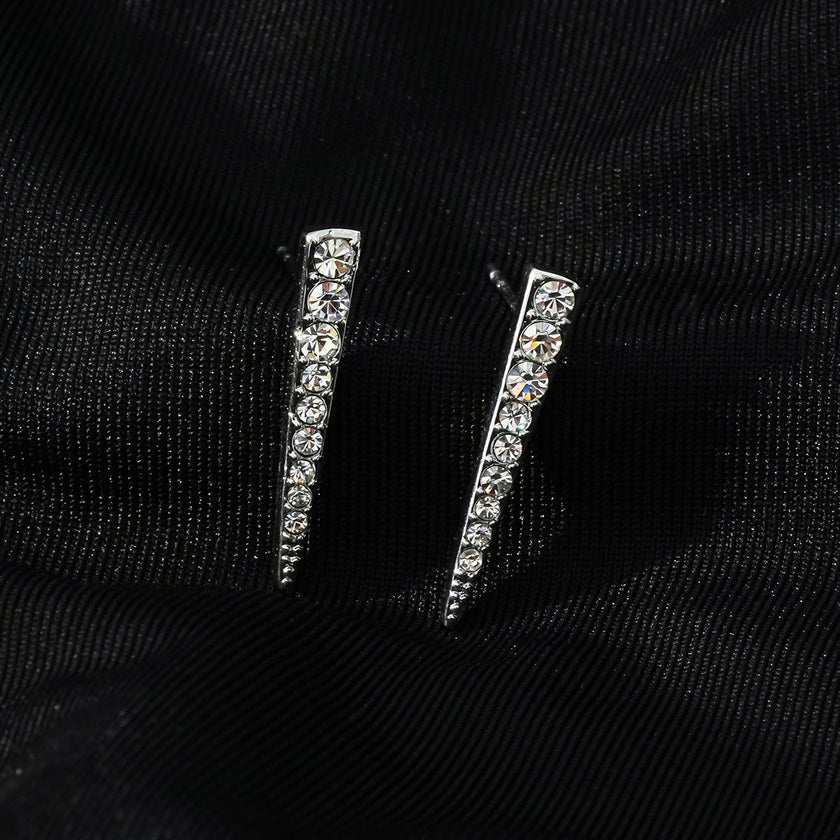 MAGNOLIA White Gold (Silver Toned): Minimalist Pavé Zirconia Embedded Bar Stud Earrings