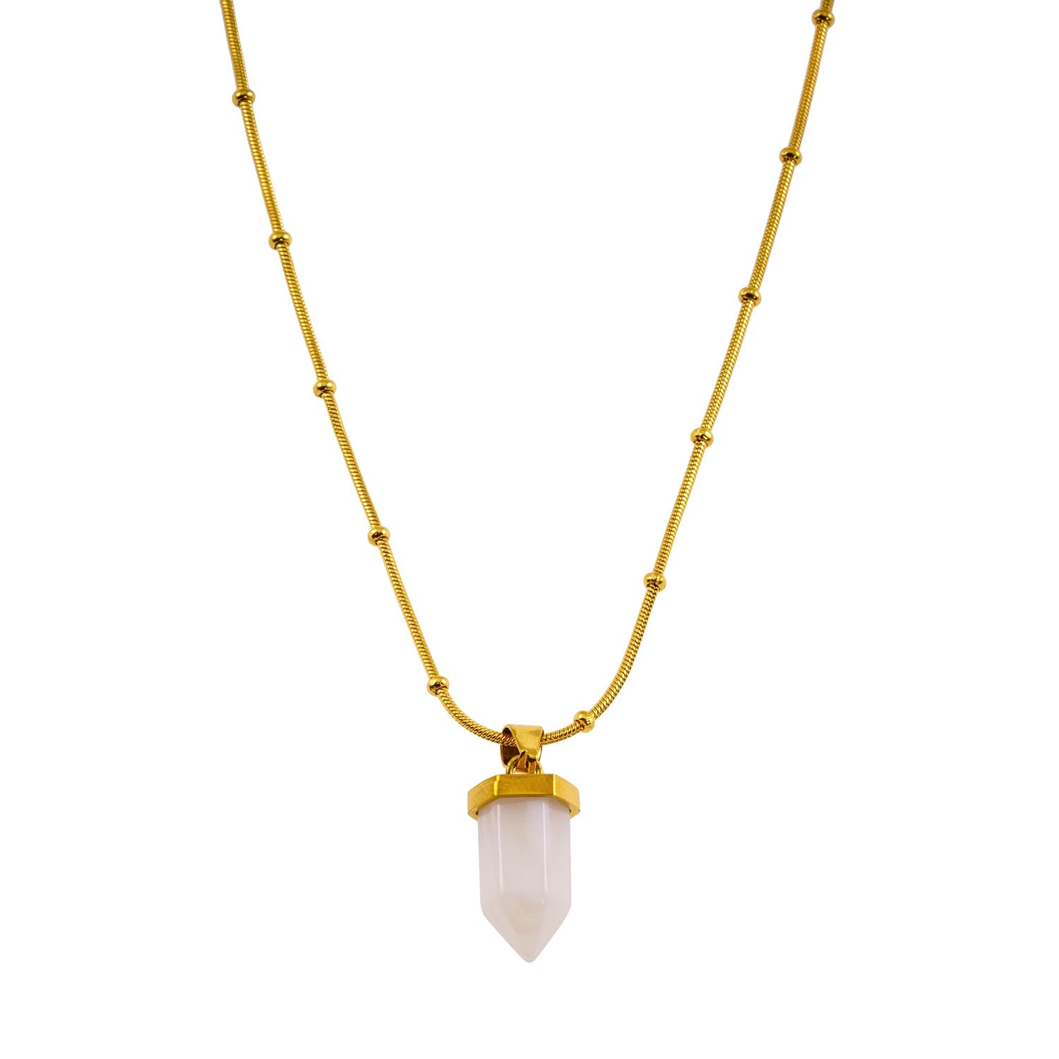 MAKEDA: Amethyst Stone Pendant Anchored on a Beaded Snake Skin Textured Chain Necklace