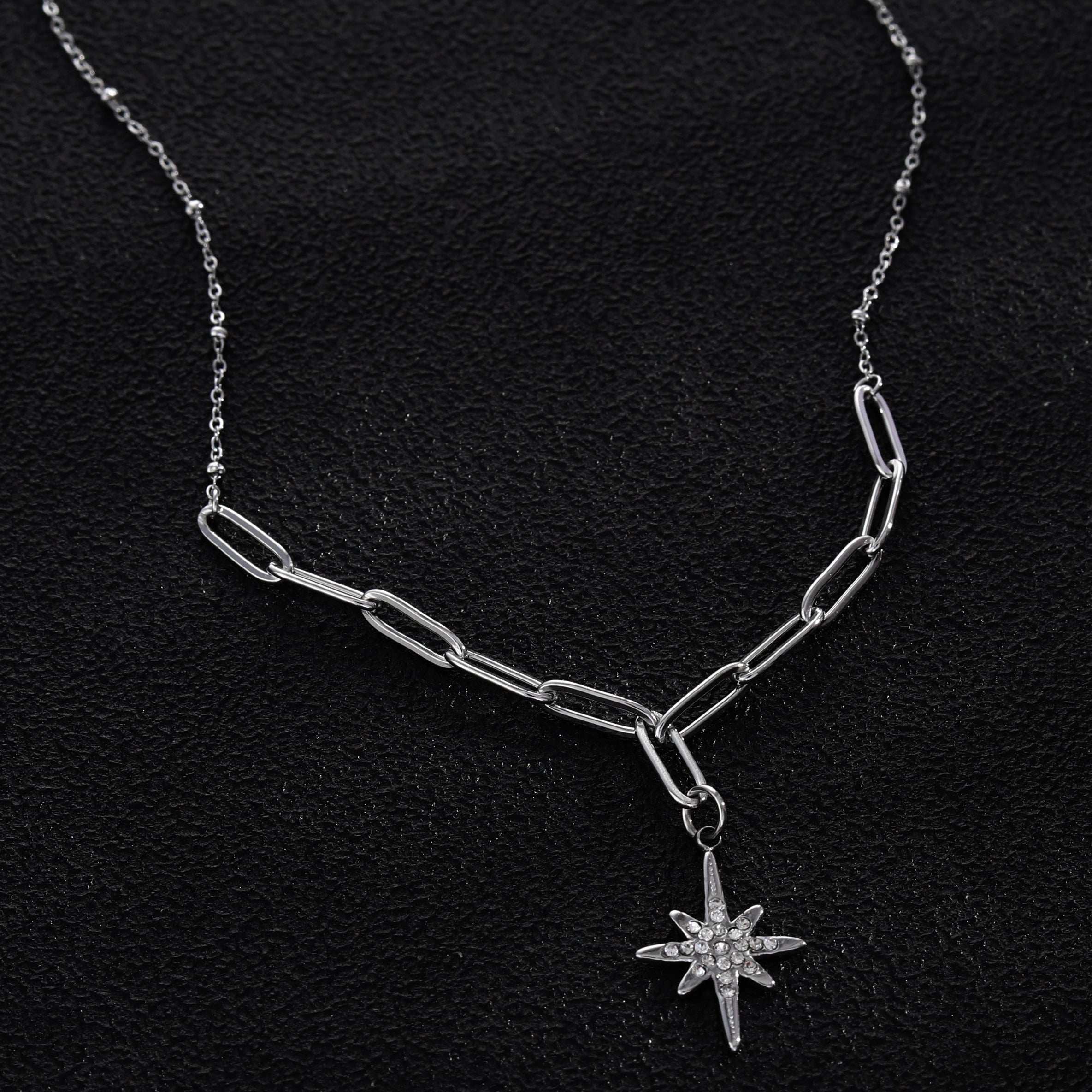 MALVINA Mix Silver Chain with Zirconia Studded Star Pendant
