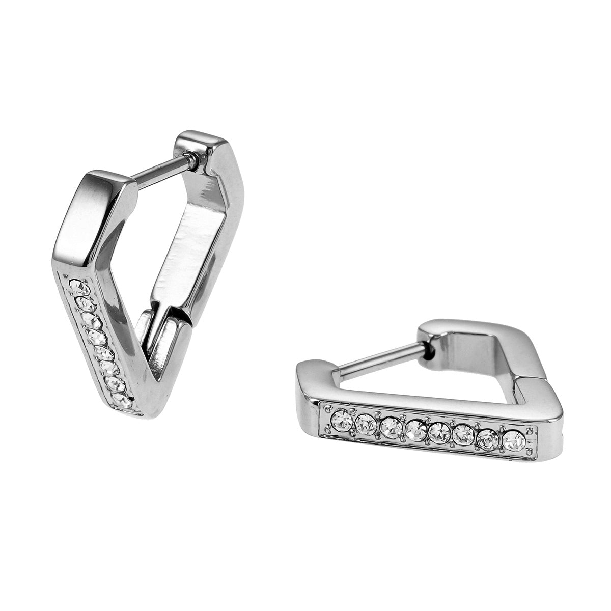 MARIETTA Or Blanc (Couleur Argent) : Boucles d'oreilles mini-cercles triangulaires avec pavé de zircons.