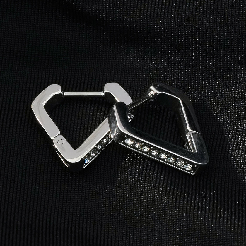MARIETTA Or Blanc (Couleur Argent) : Boucles d'oreilles mini-cercles triangulaires avec pavé de zircons.