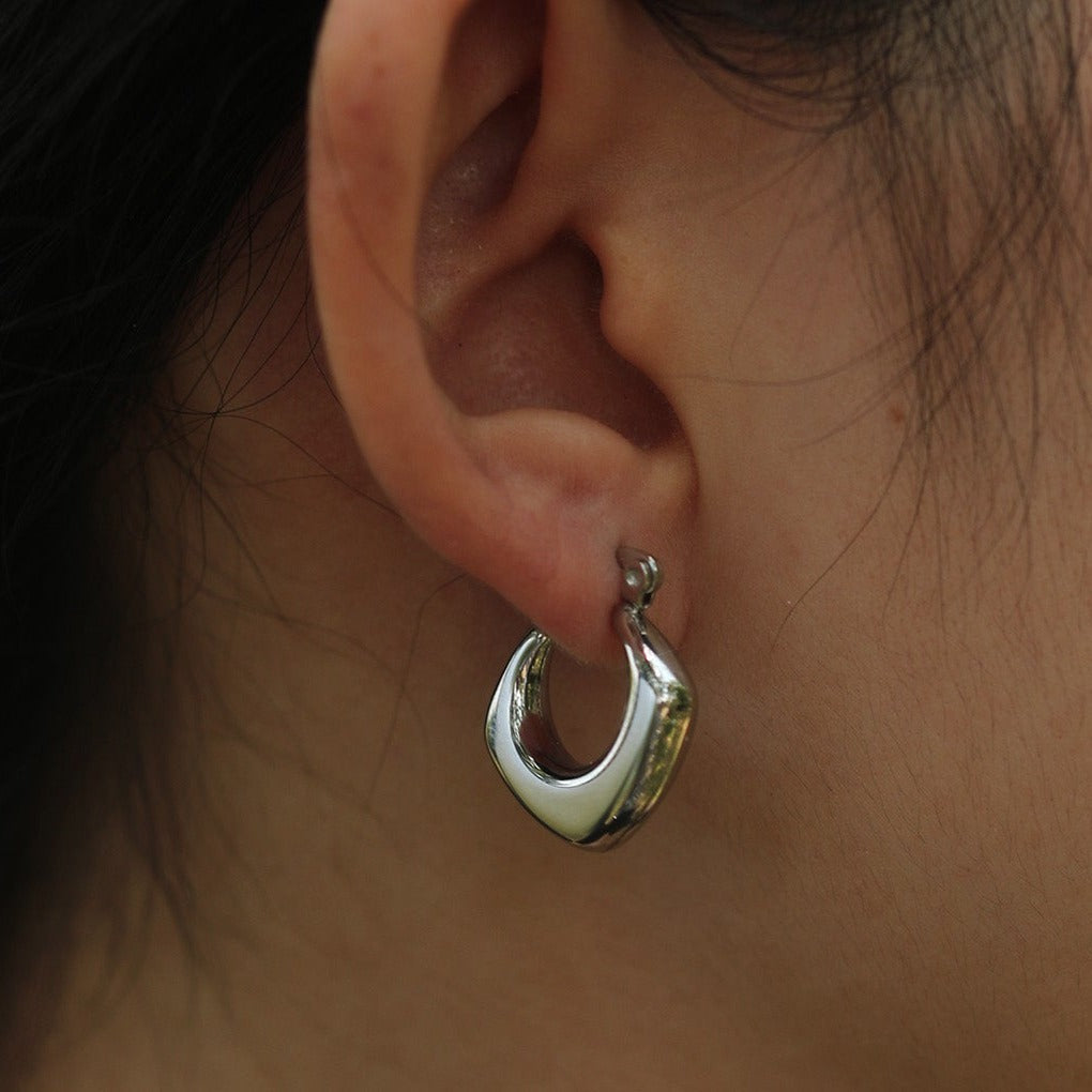 Boucles d'oreilles créoles carrées et arrondies MARIYA, Argent