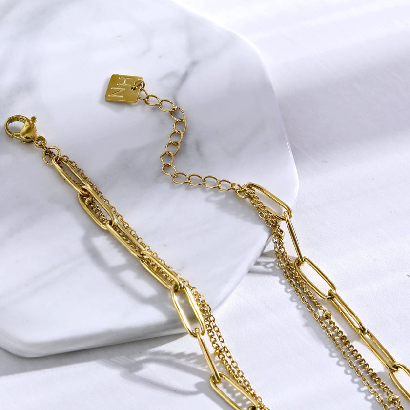 MARLI 3-Layer Multi Chain Gold Necklace featuring Natural Pearls